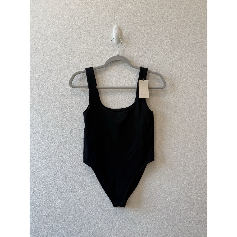 A New Day Black Tank Body Suit NWT Size Small Women's Square Neck New